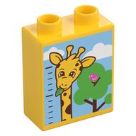 Duplo Brick 1 x 2 x 2 with Measuring Tape, Top Half Giraffe, Tree Print (Yellow)