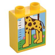 Duplo Brick 1 x 2 x 2 with Measuring Tape, Bottom Half Giraffe, Tree Print (Yellow)