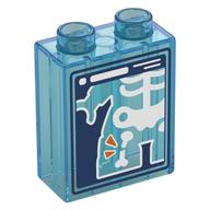 Duplo Brick 1 x 2 x 2 with X-Ray, Dark Blue Background, White Skeleton Print (Trans-Light Blue)