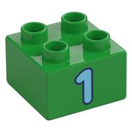 Duplo Brick 2 x 2 with Medium Azure '1' Print (Bright Green)