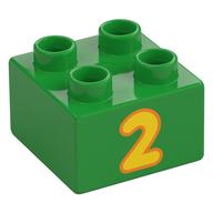 Duplo Brick 2 x 2 with Yellow '2' Print (Bright Green)