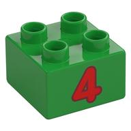 Duplo Brick 2 x 2 with Red '4' Print (Bright Green)
