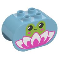 Duplo Brick 2 x 4 x 2 Rounded Ends with Frog and Lilly Flower Print (Medium Azure)