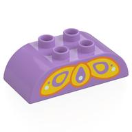 Duplo Brick 2 x 4 Curved Top with Yellow Butterfly Wing Print (Medium Lavender)