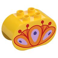 Duplo Brick 2 x 4 x 2 Rounded Ends with Orange Flower Print (Yellow)