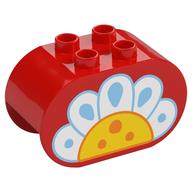 Duplo Brick 2 x 4 x 2 Rounded Ends with Daisy Flower Print (Red)