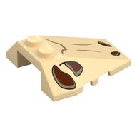 Brick Wedged, Sloped 4 x 4 Triple, Stud Notches with Dino Skull, Reddish Brown Eye/Nose Holes Print (Tan)