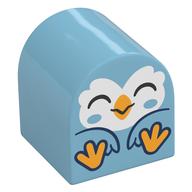 Duplo Brick 2 x 2 x 2 Curved Top with Sitting Bird, White Face with Closed Eyes, Bright Light Orange Feet Print (Medium Azure)
