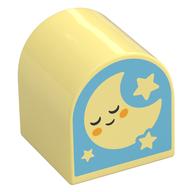 Duplo Brick 2 x 2 x 2 Curved Top with Bright Light Yellow Sleeping Moon, Stars on Medium Azure Background / Bright Light Orange Smiling Sun with Cloud Print (Bright Light Yellow)