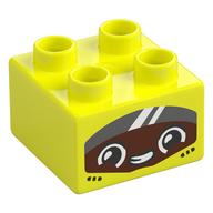 Duplo Brick 2 x 2 with Reddish Brown Face with Visor Print (Vibrant Yellow)