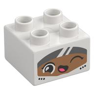 Duplo Brick 2 x 2 with Medium Nougat Winking Face and Visor Print (White)