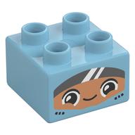 Duplo Brick 2 x 2 with Medium Nougat Face and Visor Print (Medium Azure)