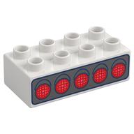 Duplo Brick 2 x 4 with 5 Red Lights, 5 Green Lights on Back Print (White)