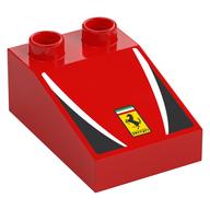 Duplo Brick 3 x 2 Slope 33° with Black and White Panels, Yellow Ferrari Logo Print (Red)