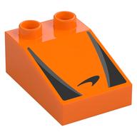 Duplo Brick 3 x 2 Slope 33° with Black and Gray Panels, Black Swoosh Symbol Print (Orange)