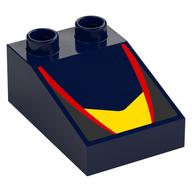 Duplo Brick 3 x 2 Slope 33° with Black, Red, and Yellow Panels Print (Dark Blue)