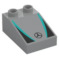 Duplo Brick 3 x 2 Slope 33° with Black and Dark Turquoise Panels, Mercedes Logo Print (Light Bluish Gray)