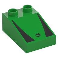 Duplo Brick 3 x 2 Slope 33° with Black Panels and Circle Symbol Print (Bright Green)