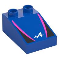 Duplo Brick 3 x 2 Slope 33° with Black and Dark Pink Panels, White 'A' Print (Blue)