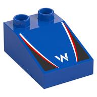 Duplo Brick 3 x 2 Slope 33° with Black, Red, and White Panels, White 'W' Print (Blue)