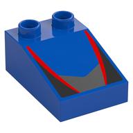 Duplo Brick 3 x 2 Slope 33° with Black, Red, and Gray Panels Print (Blue)