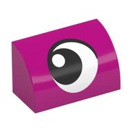 Brick Curved 1 x 2 x 1 No Studs with Eye, Looking Left Print (Magenta)