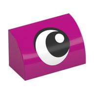 Brick Curved 1 x 2 x 1 No Studs with Eye, Looking Right Print (Magenta)