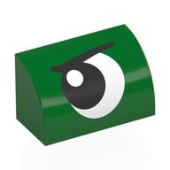 Brick Curved 1 x 2 x 1 No Studs with Eye, Looking Left, Angry Print (Green)