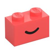 Brick 1 x 2 with Black Curved Line / Smile Print (Coral)