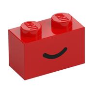 Brick 1 x 2 with Black Curved Line / Smile Print (Red)