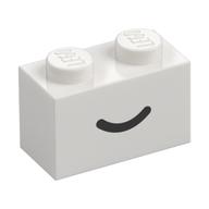 Brick 1 x 2 with Black Curved Line / Smile Print (White)