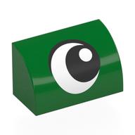 Brick Curved 1 x 2 x 1 No Studs with Eye, Looking Right Print (Green)