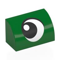 Brick Curved 1 x 2 x 1 No Studs with Eye, Looking Left Print (Green)