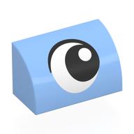 Brick Curved 1 x 2 x 1 No Studs with Eye, Looking Right Print (Bright Light Blue)