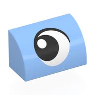 Brick Curved 1 x 2 x 1 No Studs with Eye, Looking Left Print (Bright Light Blue)