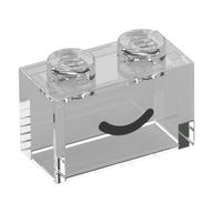 Brick 1 x 2 with Black Curved Line / Smile Print (Trans-Clear)