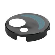 Tile Round 2 x 2 with White Circles, Medium Blue Crescent Shape / Eye Print (Black)
