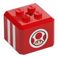 Brick Special Cube with 2 x 2 Studs on Top with Toad, White Stripes Print (Red)