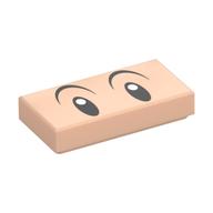 Tile 1 x 2 with Black Eyes, Eyebrows, White Pupils Print (Light Nougat)