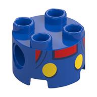 Brick Round 2 x 2, Pin Holes with Baby Mario Torso, Red Shirt, Yellow Buttons Print (Blue)