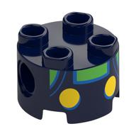 Brick Round 2 x 2, Pin Holes with Baby Luigi Torso, Green Shirt, Yellow Buttons Print (Dark Blue)
