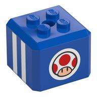 Brick Special Cube with 2 x 2 Studs on Top with Toad, White Stripes Print (Blue)