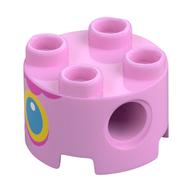 Brick Round 2 x 2, Pin Holes with Baby Peach Torso, Dark Pink Ruffle, Yellow and Blue Pendant Print (Bright Pink)