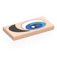 Tile 2 x 4 with Eye, Azure Iris, Black Pupil, Black Eyebrow (Left) Print (Light Nougat)