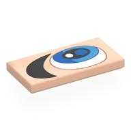 Tile 2 x 4 with Eye, Azure Iris, Black Pupil, Black Eyebrow (Right) Print (Light Nougat)