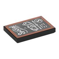 Tile 2 x 3 with Black Chalkboard, Reddish Brown Wooden Frame, 'Special', Fish, Menu Print (Black)