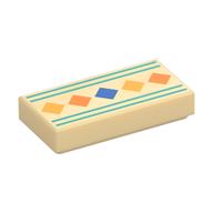 Tile 1 x 2 with Blue/Orange/Bright Light Orange Squares Print (Tan)