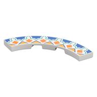 Tile 4 x 4 Curved, Macaroni with Floor Tile Decoration, Blue Stars, Bright Light Orange Squares/Triangles Print (White)