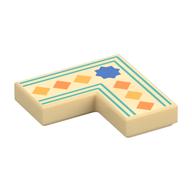 Tile 2 x 2 Corner with Blue Star, Orange/Bright Light Orange Squares, Dark Turquoise Line Print (Tan)