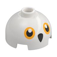 Brick Round 2 x 2 Dome Top, Vented Stud with Bright Light Orange Eyes, Black Beak Print (Hedwig) (White)